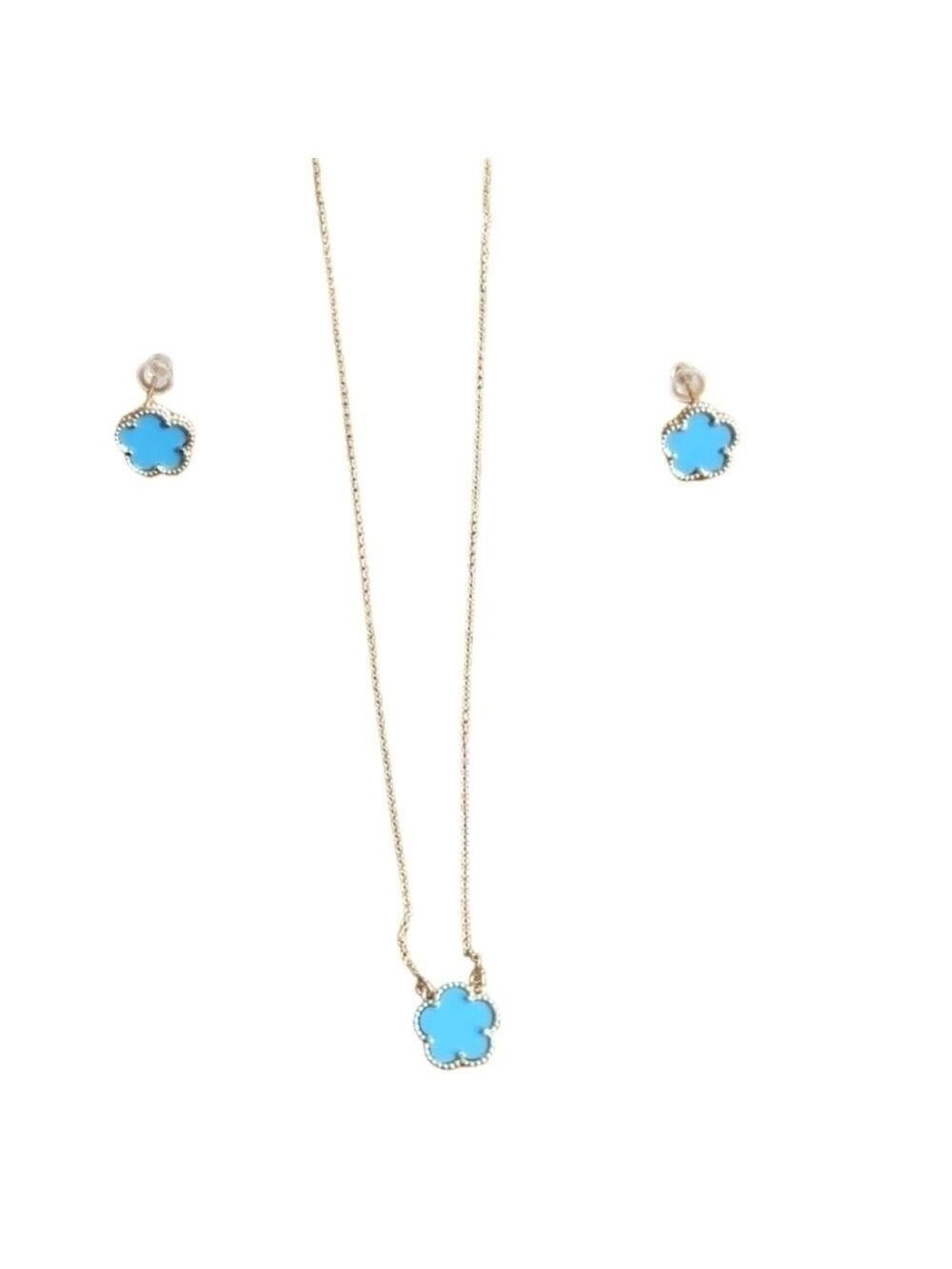 Natural Stone Flower Pendant Necklace Earring Set